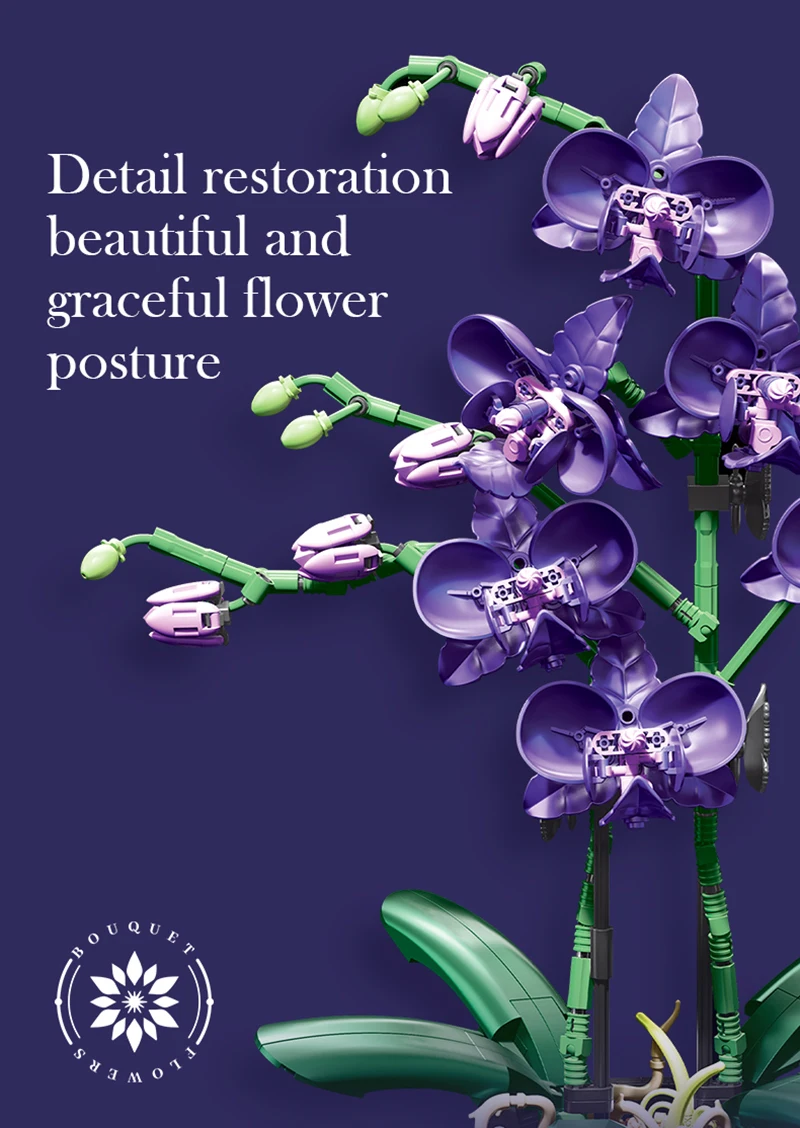 Blocs de construction de Bouquet de fleurs d'orchidées, modèle de plante de Style bonsaï, briques MOC, décoration de maison, cadeaux pour enfants et adultes, jouet créatif