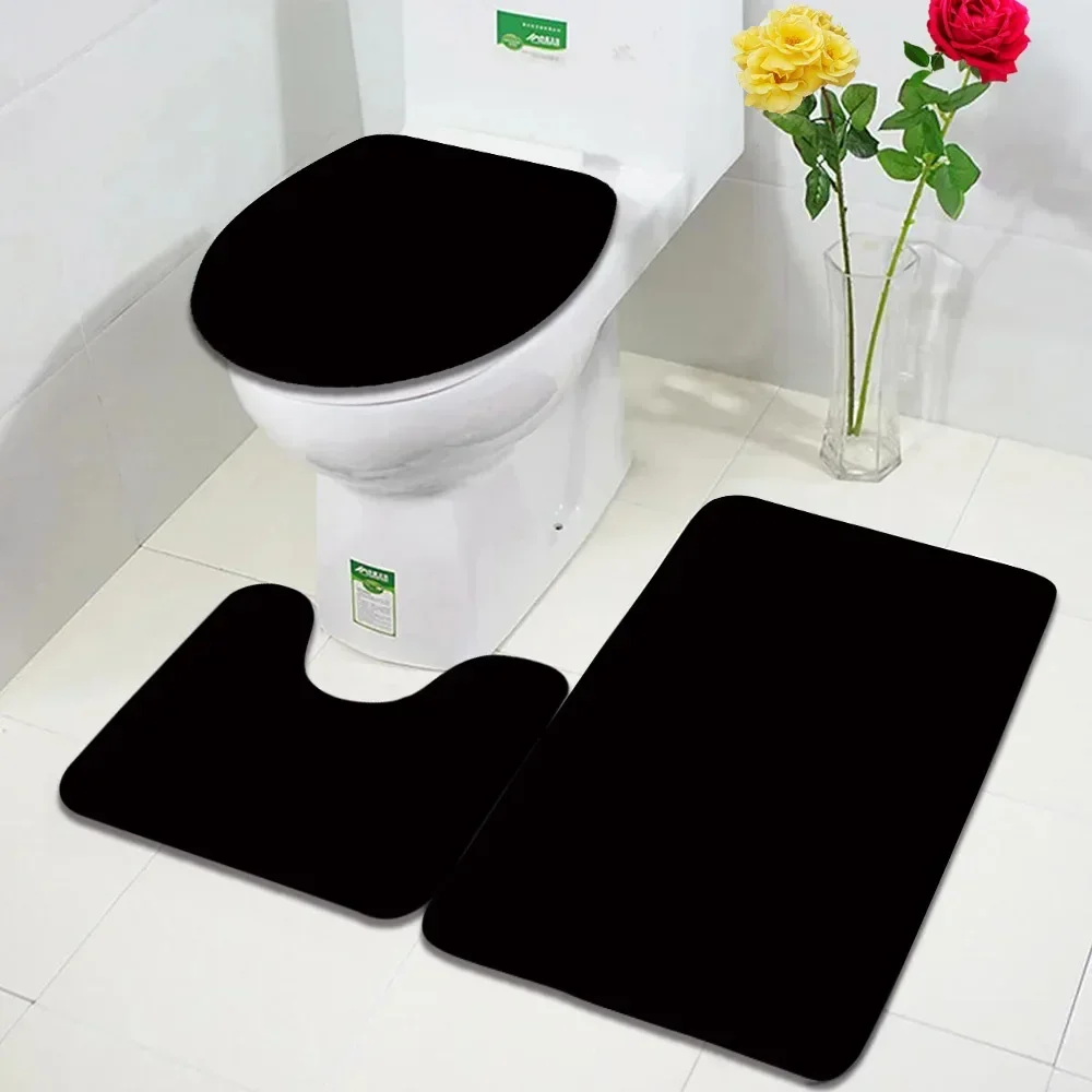Grey Bath Mat Set Modern Minimalist Solid Colour Home Floor Carpet Bathroom Decoration Non-slip Rugs Toilet Lid Cover Black Blue
