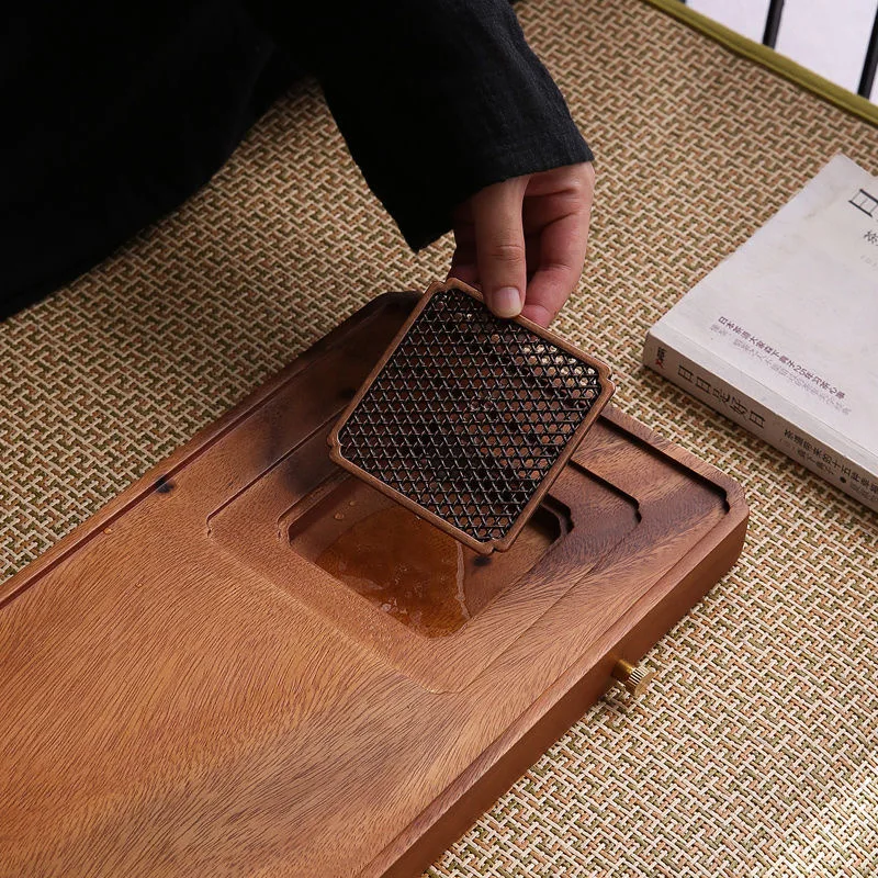 Solid Wood Tea Tray Walnut Whole Solid Wood Pot Bearer Rectangular Dry Bubble Tray Drainage Bubble Tea Tray