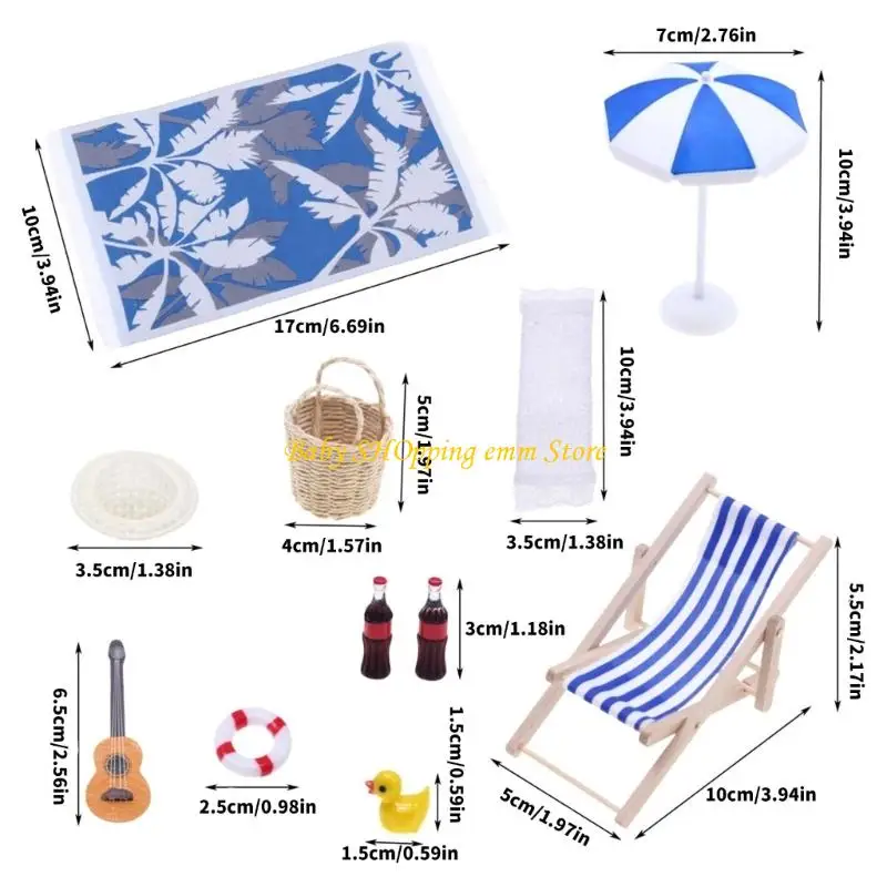 23GD Houten strandscèneaccessoires met miniatuurmeubilair Poppenhuisscènedecoratie voor kinderen Creatief fantasiespel