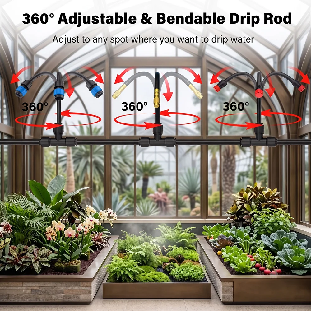 360° Adjustable Drip Irrigation System Kit, Watering Misting Kit with 3 Spray Nozzle Types,Garden Raised Bed Lawn & Greenhouse