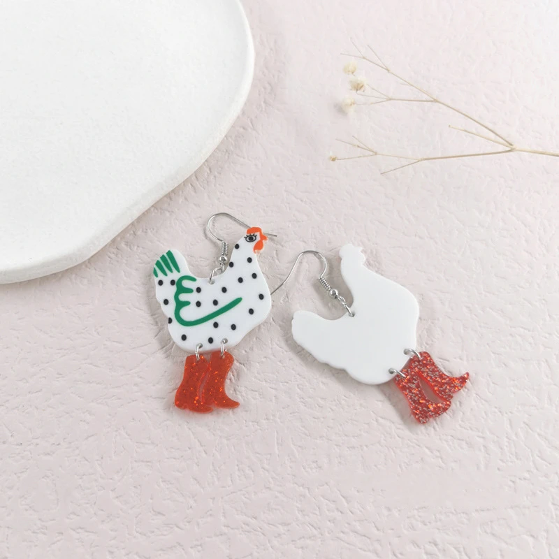 Fancy Chicken High Heels Boots Drop Earrings for Women Lady Colorful Acrylic Animal Dangle Hook Jewelry Cute Charm Stud Gifts