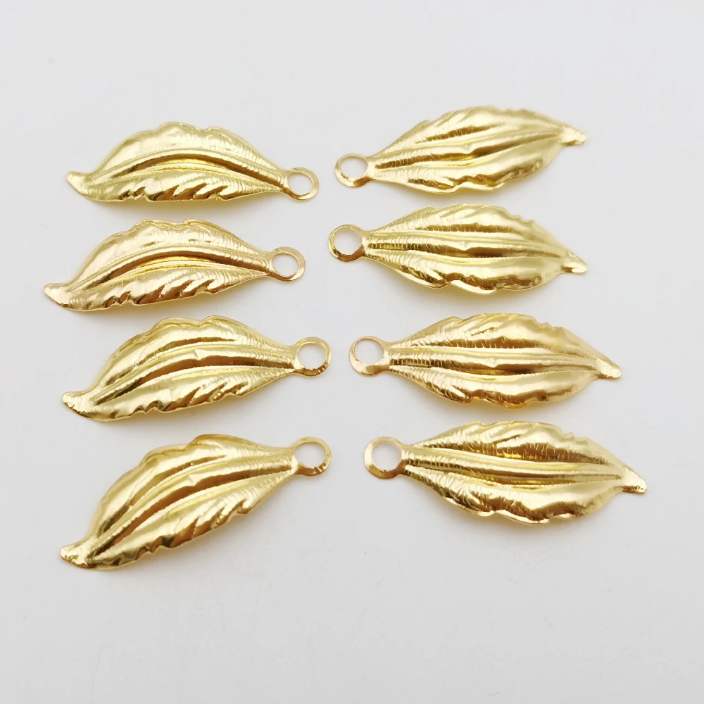 50 pcs/lot diy Jewelry Accessories 9x26mm Gold color Metal Filigree Leaves Flowers Slice Charms base Setting Making