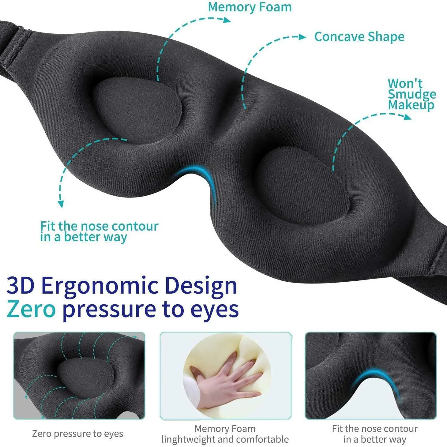 Sleep Mask for Side Sleeper, Eye Mask for Sleeping ,  No Eye Pressure 100% Light Blocking Sleeping Mask with Adjustable Strap