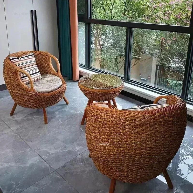 Garden Furniture Set Balcony Natural Rattan Backrest Chairs Small Table Chair Set Home Courtyard Outdoor Furniture