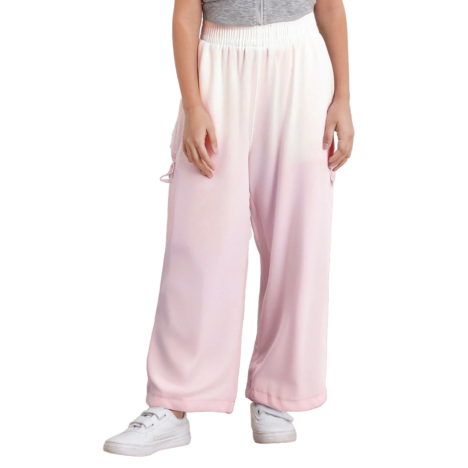 

Kids Girls Wide-Leg Pants Gradient Chinese Style Decorative Knot Pants Elastic Waistband Soft Quick-Drying Trousers with Pockets