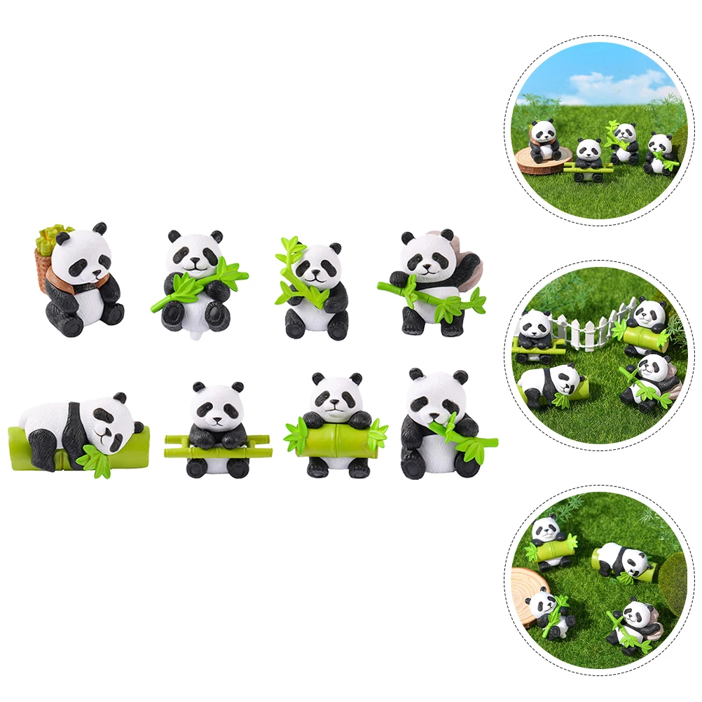 

8pcs Resin Mini Animal Statues Garden Home Desktop Decorations Cartoon Panda Ornaments Yard Landscape Resin Panda Decorative
