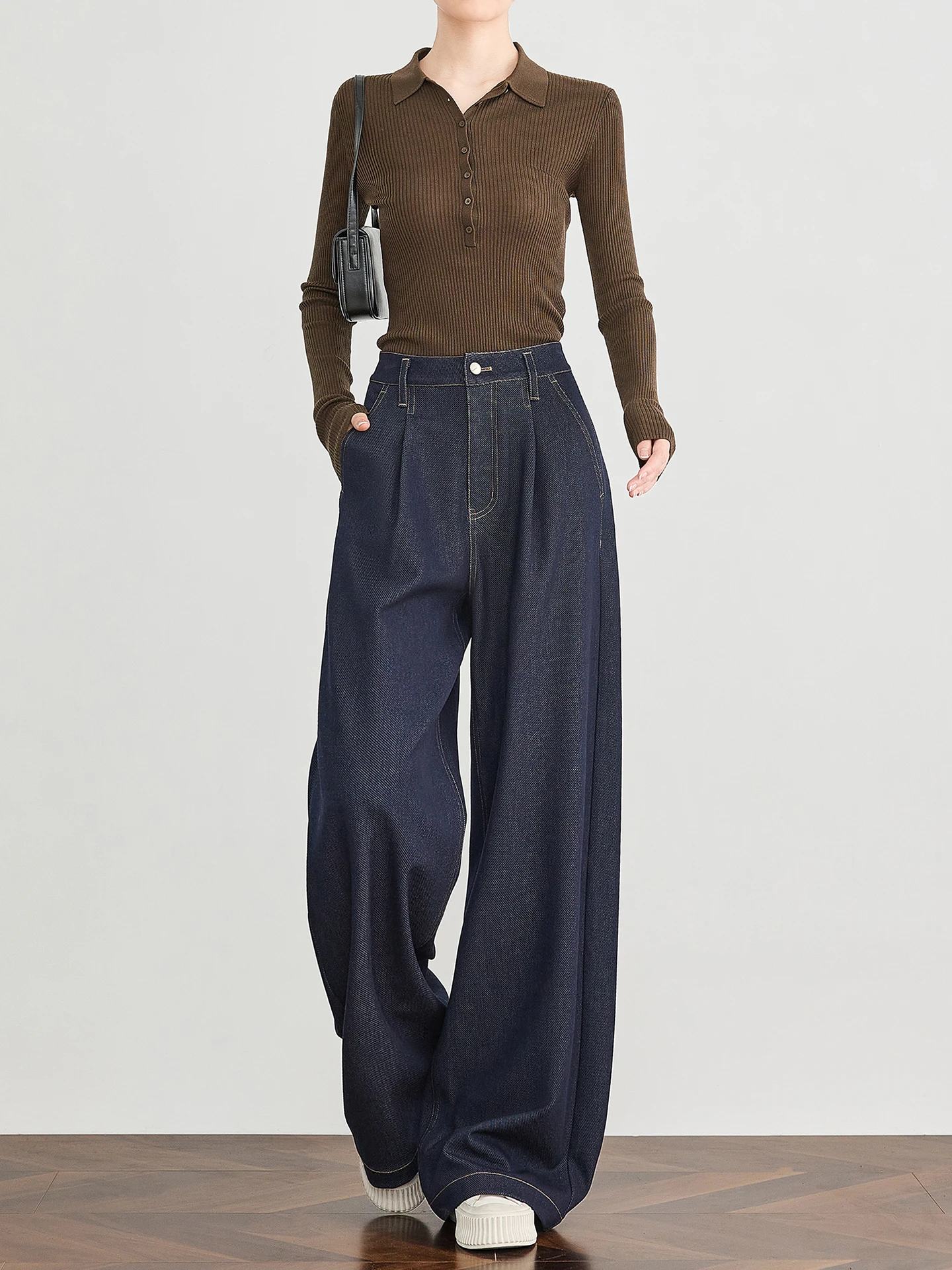 

Женские повседневные широкие брюки TUMPUS Blue Mood прямого кроя из смесовой шерсти с высокой талией, струящиеся, из полиэстера, осенняя мода