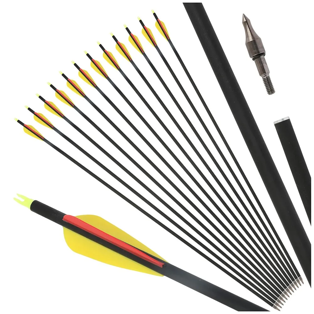 

6/12pcs 31.5inch Archery Hunting Shooting Carbon Arrow Spine 500 ID6.2mm OD7.8mm 100gr Tip for Bow Hunting Shooting Accessory
