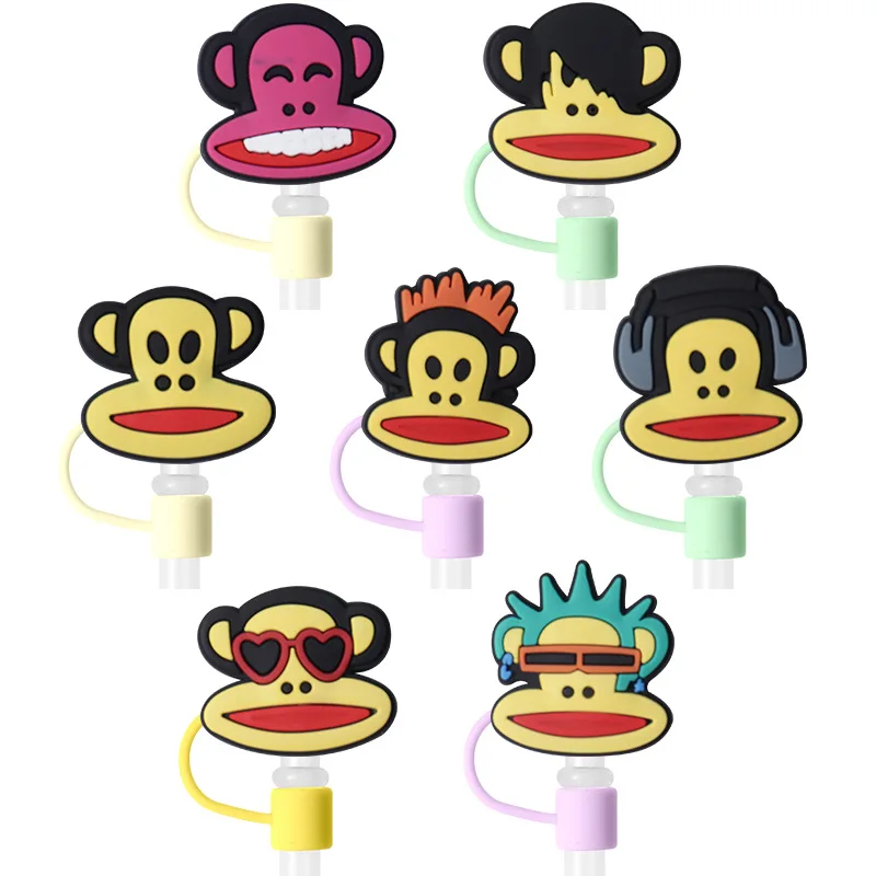 

1pcs straw cover cap reusable 8MM silicagel cartoon monkey straw cap, airtight and dustproof, splashproof straw cover for