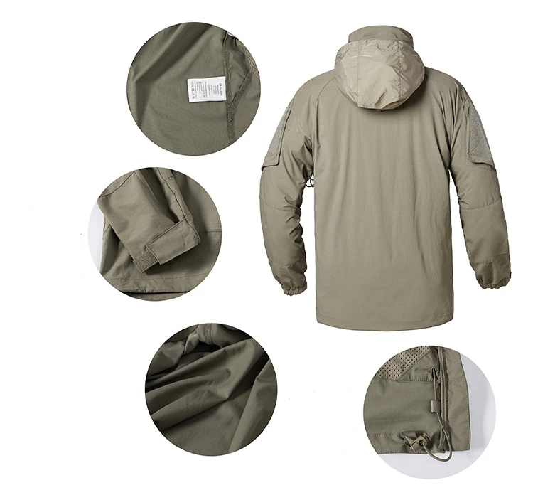 Cienki kurtka taktyczna Softshell wiatrówka z kapturem mężczyzn odzież wspinaczkowa na świeżym powietrzu sportowy płaszcz kurtka wojskowa walki — zdjęcie 4