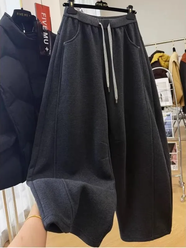 

plus Size Elastic Waist Knife Pleat Pants Thiened Fce Casual Sweatpants for Men And Women Autumn Winter Sle American Lazy