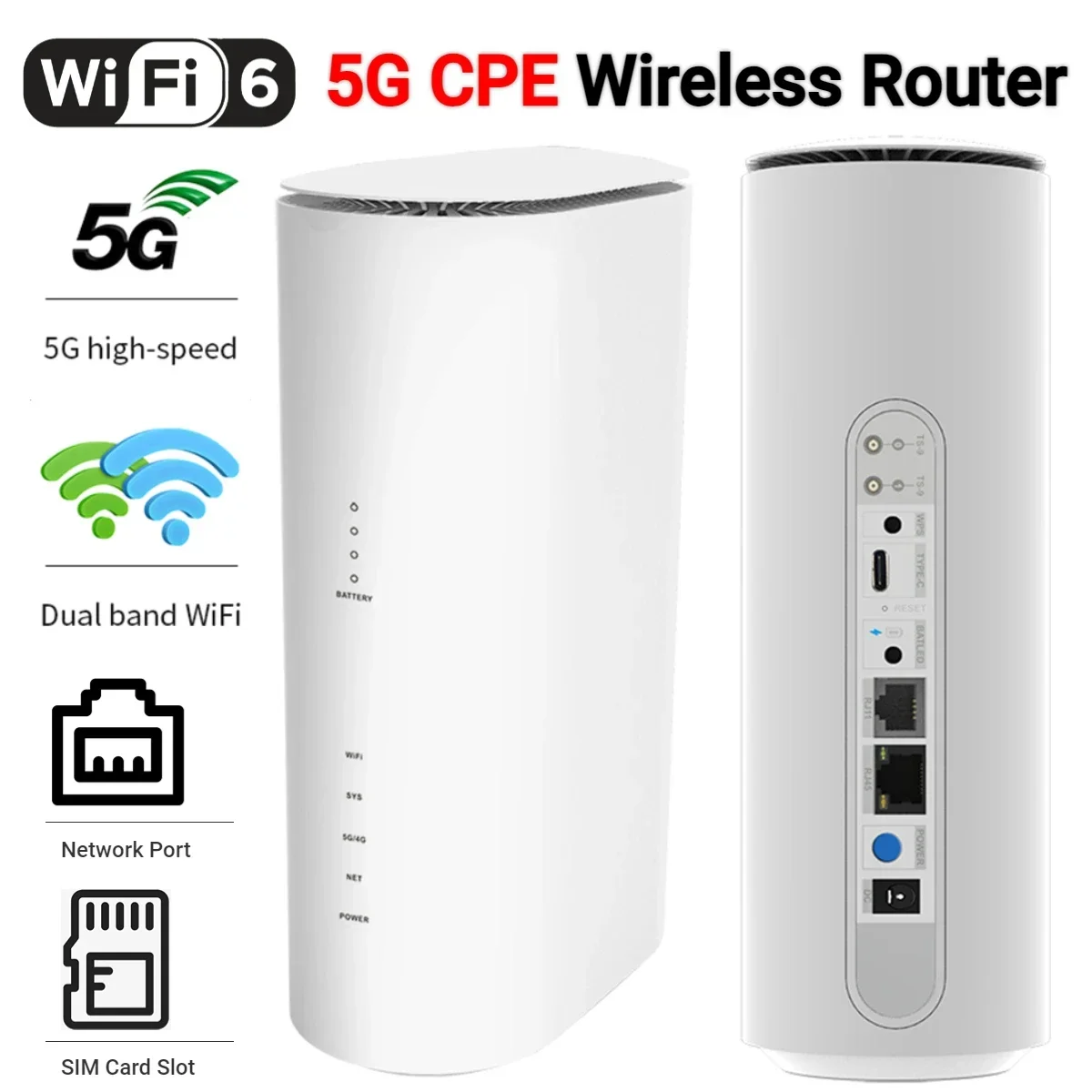 Wireless Router with SIM Card Slot CPE Modem Router Multiple Network Interfaces 5G Router Built-in Multiple Antennas for Work