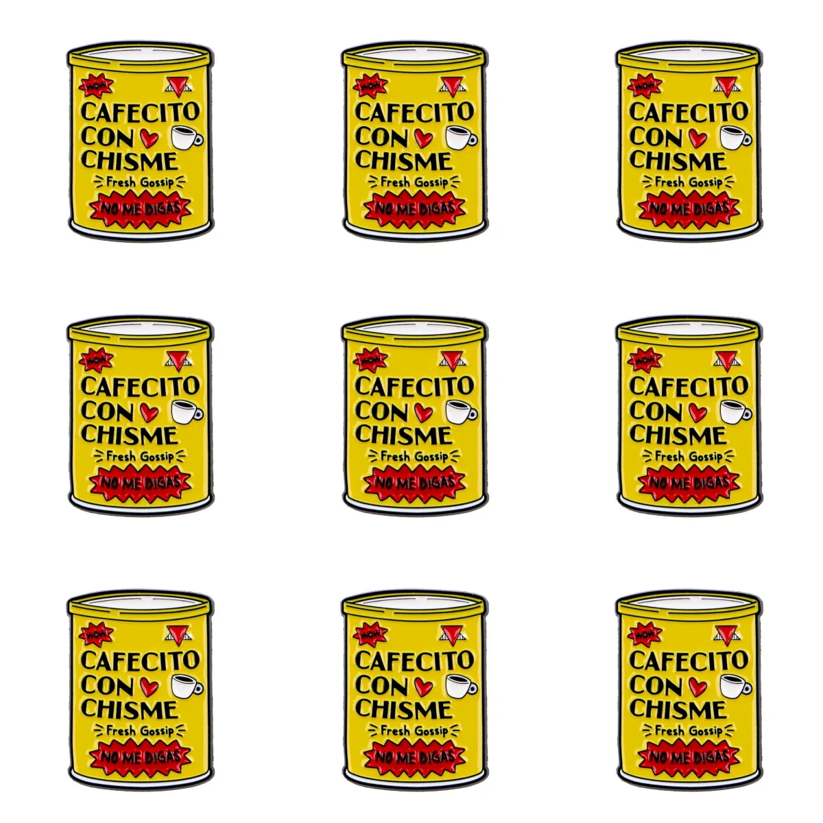 9pcs Cafecito Con Chisme Can Enamel Pin Funny Coffee Gossip Lapel Badge Brooch Backpack Clothing Hat Decor Latino Culture Gift