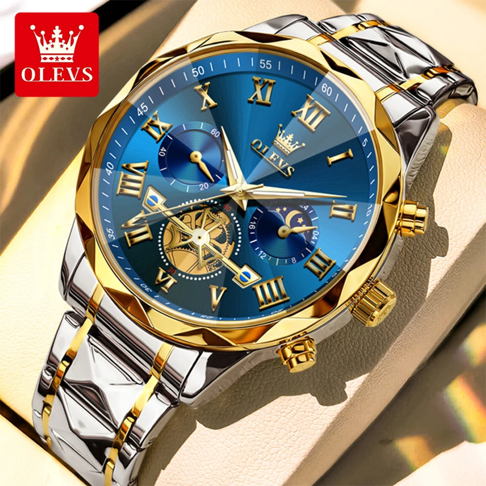 OLEVS 2709 Watch Man Business Original Moon Phase Diving Quartz Wristwatch Waterproof Super Luminous Watches For Man Reloj