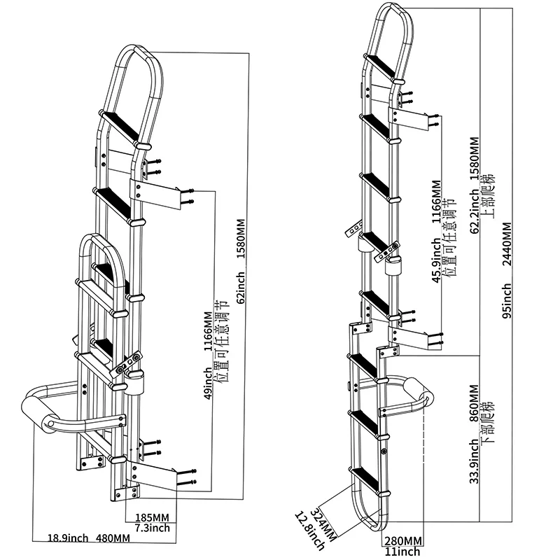 {TYTXRV}-OEM RV Accessories Aluminum Alloy 63*15*5 Inch RV Long Rear Ladders Caravan Telescopic Ladder RV Retractable Ladders