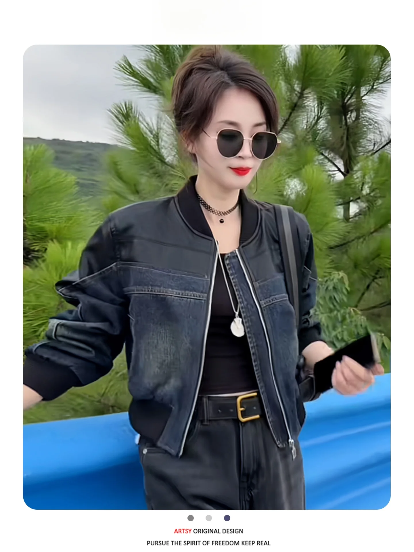 

Осень 2026: Универсальная уличная джинсовая куртка больших размеров для женщин, укороченная, износостойкая, с кожаными элементами, для повседневной носки, свободного кроя