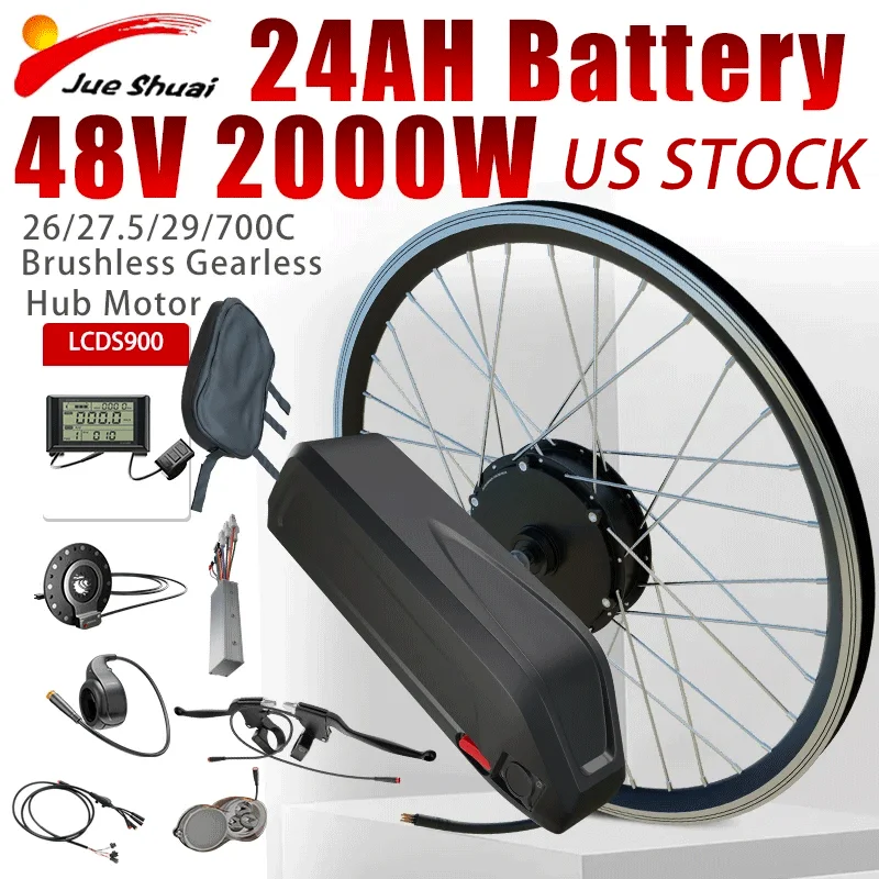 

Electric Bicycle Conversion Kit with 16-24AH Lithium Battery 20-29Inch 48V 1500W 2000W EBike Brushless Hub Motor Bike Wheel kit