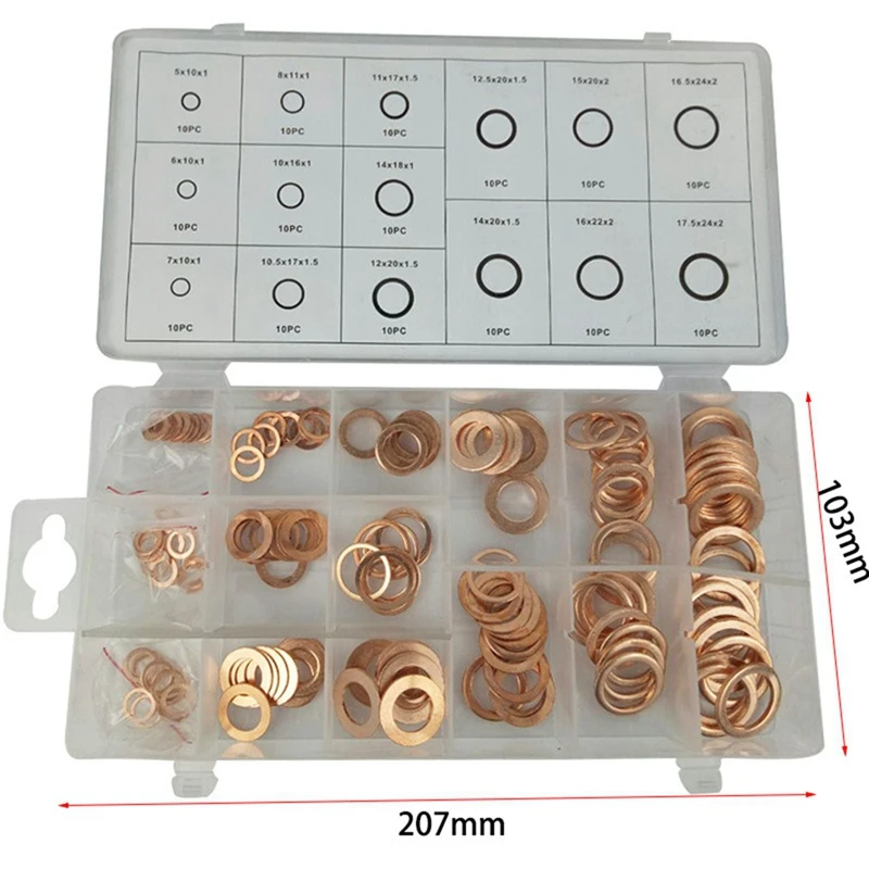 150Pcs Copper Gasket Oil Seal Box O-Type Seal Gasket Mechanical Seal Adhesive Seal Oil Cleaning Machine Combination Kit