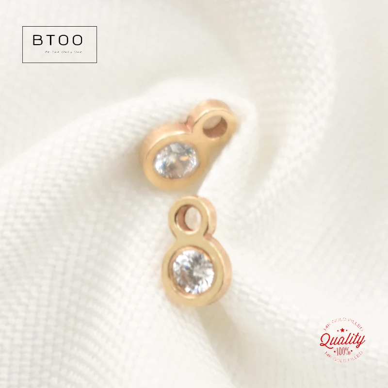 Real 14K Gold Filled Mini Round Charm Zircon Connector Pendant For Necklace DIY Jewelry Tarnish Resistant Jewelry Findings