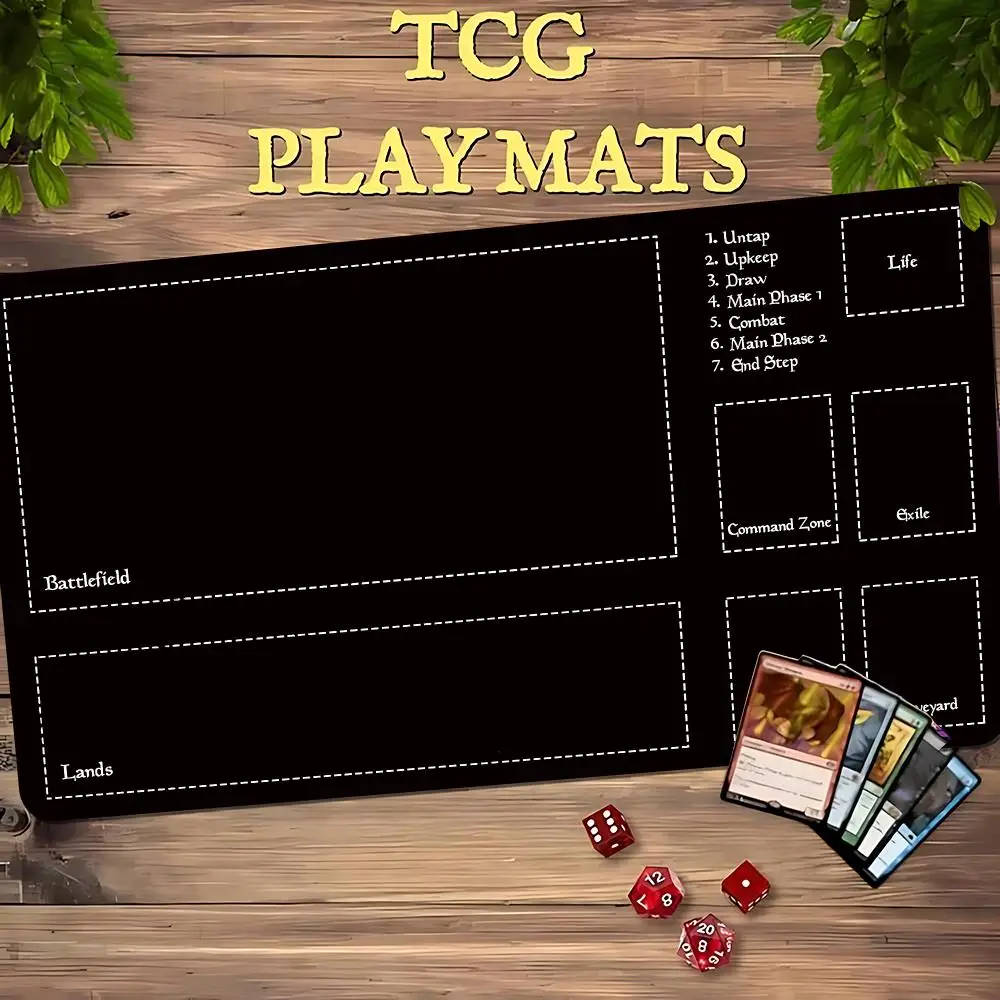 Black Background White Outline Zoned TCG Playmat 35X60CM Magic Card Battle Mat Non‑Slip Durable Stitched Edge Tabletop Playmat