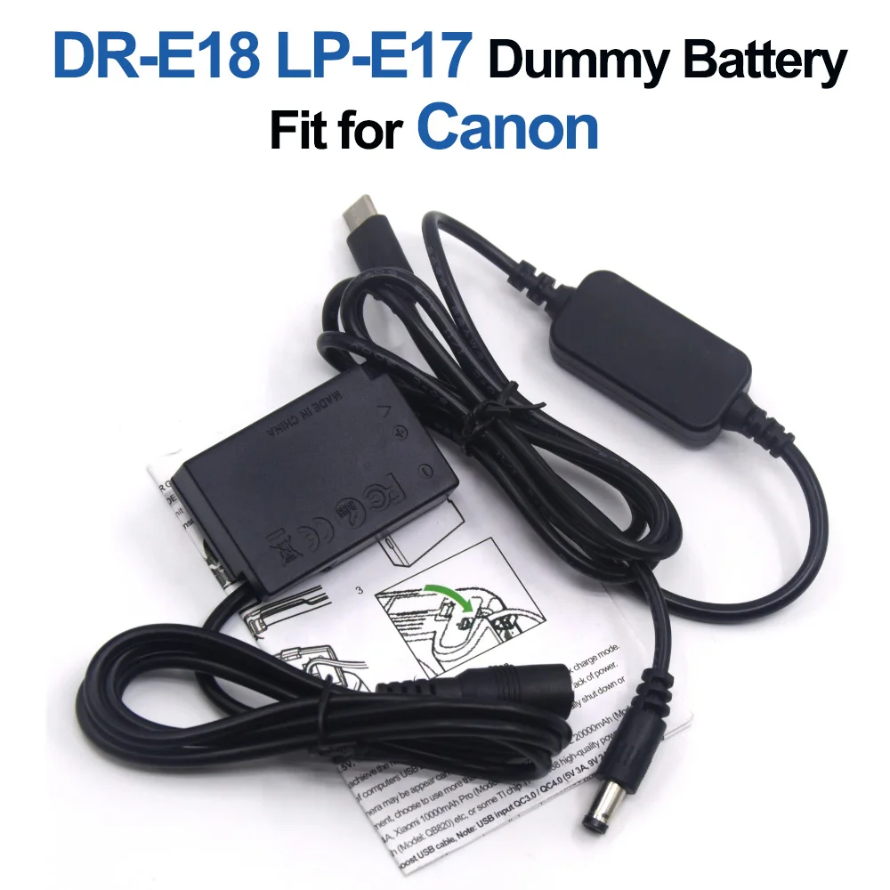 

LP-E17 Dummy Battery DR-E18 DC Coupler USB Type C DC Cable Fit for Canon EOS 750D Kiss X8i R10 760D T6S 77D 800D 200D Rebel SL2