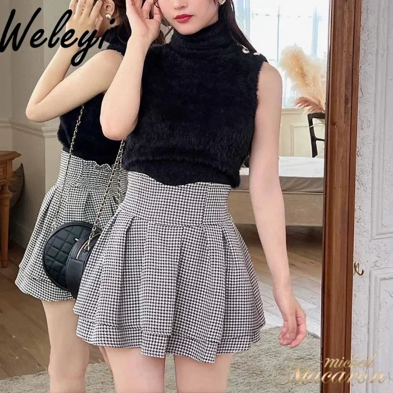 Jirai Kei Skirt Woman Mine Series Mass Production Plaid Skirts 2024 Spring New Japanese Cute Curved Waistline Short Skirt Women