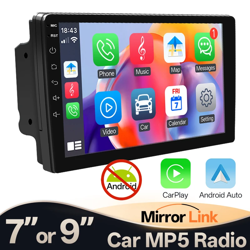 Hippcron 7/9 pouces autoradio 2 Din sans fil Android Auto Carplay lecteur multimédia Bluetooth IPS écran tactile récepteur Audio FM