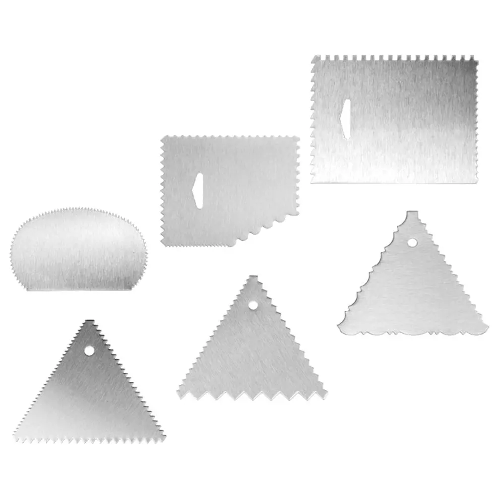 

6 Pieces Cake Decorating Sawtooth Scraper Set Stainless Steel Icing Cream Smoother Rust Proof Pan Kitchen Baking Tools