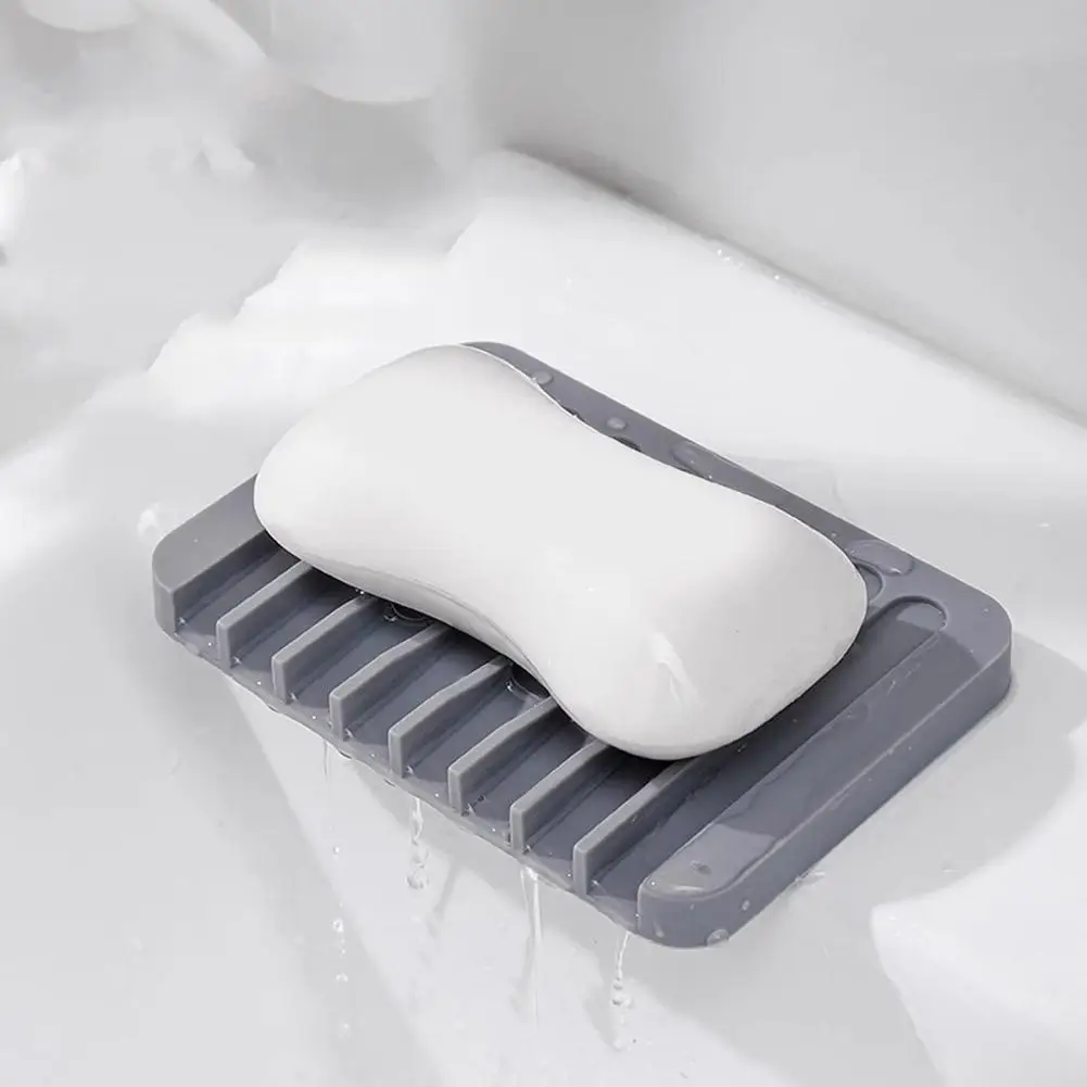 Bathroom Silicone Soap Dish Drain Bath Drain Soap Rack Kitchen Countertop Sponge Rack Drying Tray