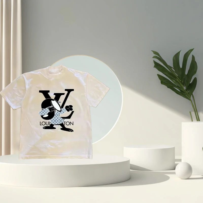 

2025 100% Cotton Printing American Niche Cartoon Dog Niche Male and Female Couples Short-sleeved T-shirt Trendy Brand