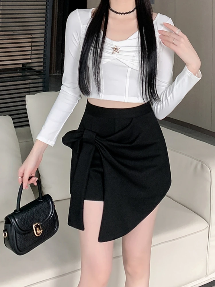 Asymmetric Bowknot A-Line  Skirt for Women High Waist Flared Pants Korean Style Commute Soft Comfortable Material