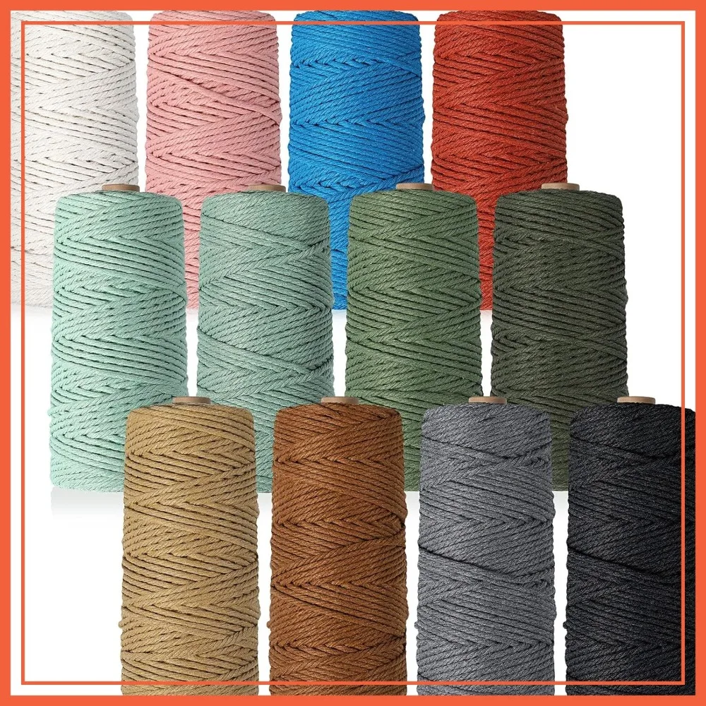 

12 Rolls Macrame Cord, 3mm x 1308 Yards Natural Cotton Twine, Colored String for DIY Crafts, Knitting, Wall Hanging, Plant Hangers