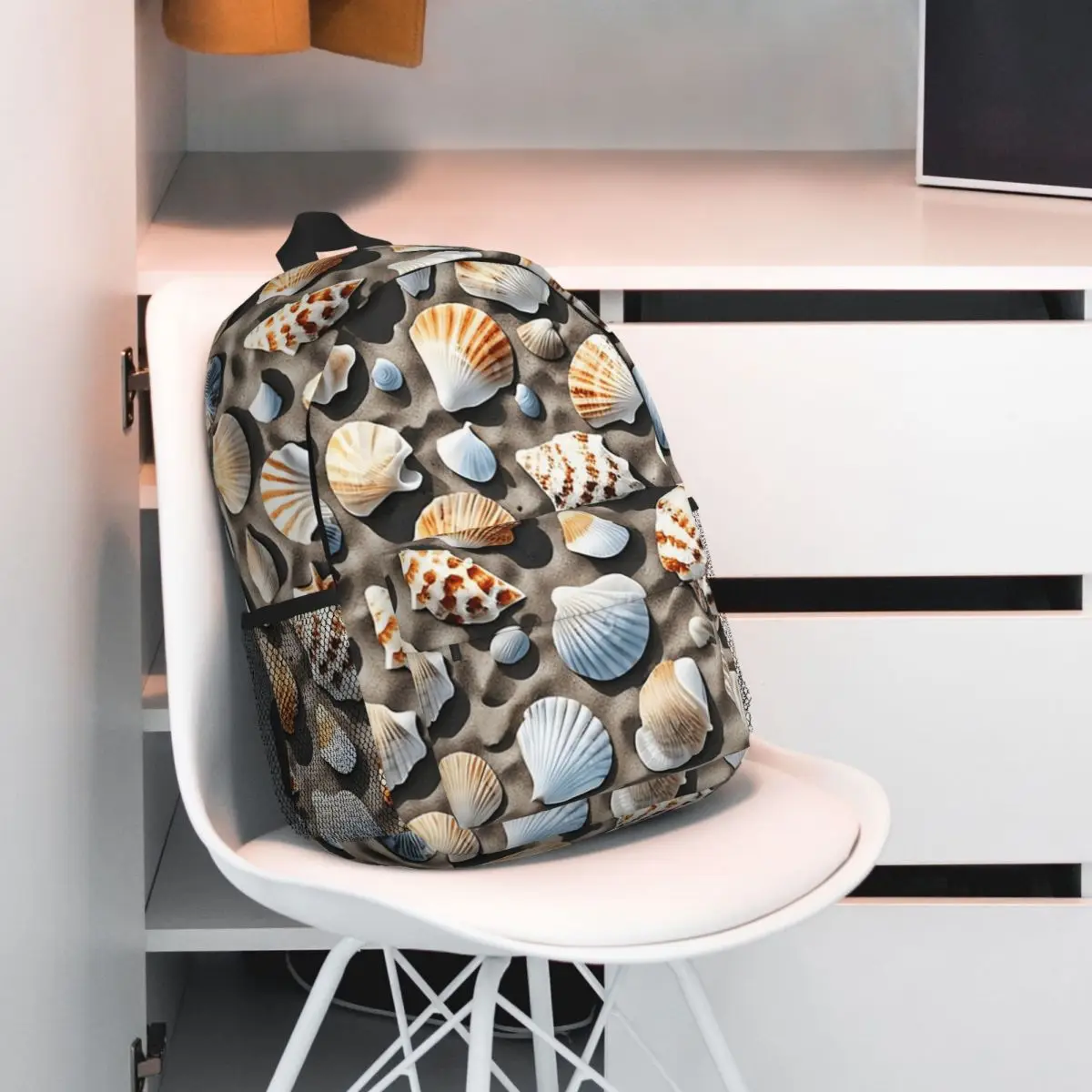 Beachthemed Starfish Shell Pattern Backpack Student BookBag Kids School Bag Laptop Shoulder Bags for Boys Girls