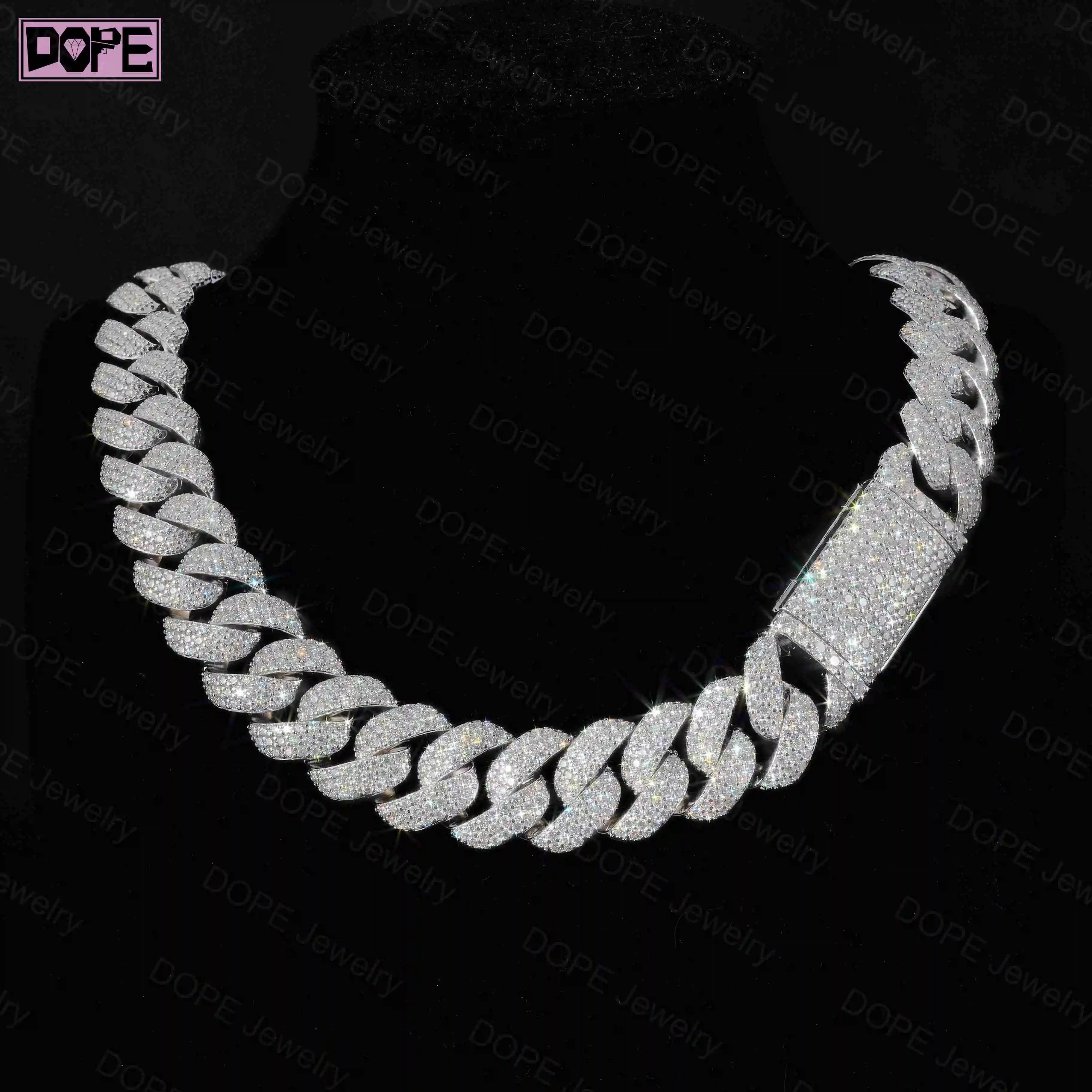 to Ready Ship Hip Hop 22mm Moissanite Chain Iced Out Jewelry 925 Silver VVS Diamond Moissanite Cuban Chain.