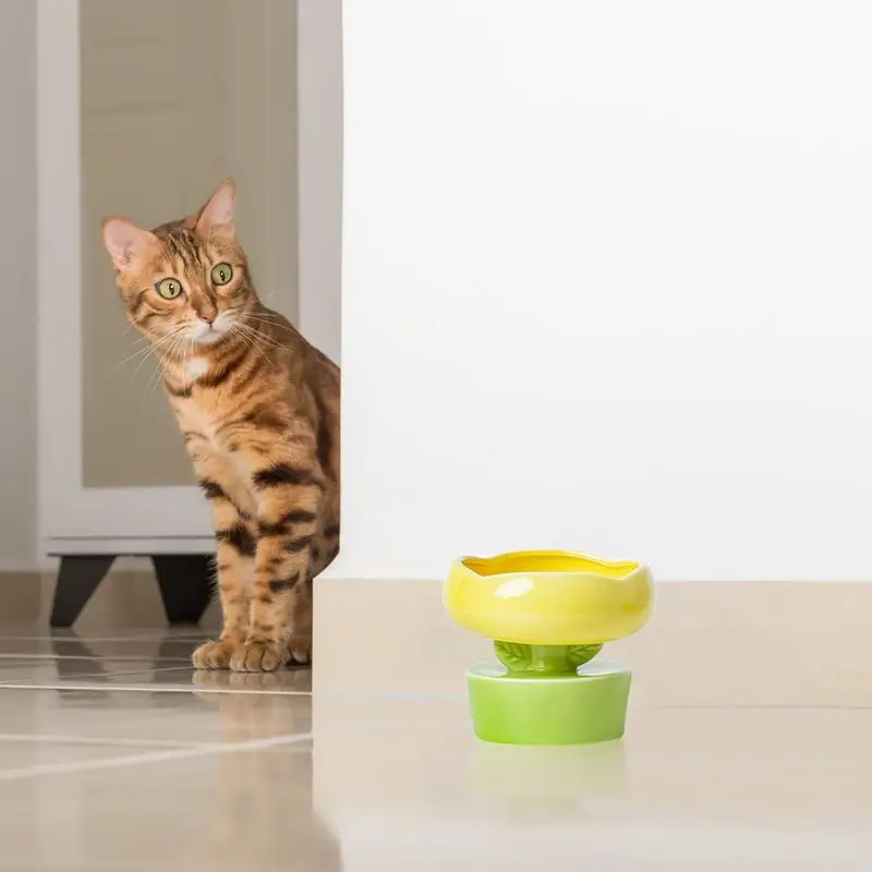 Raised Cat Food Bowls Flower Shape Small Cat Food Bowls Ceramic Cervical Spine Protection Drinking Bowl For Dog Food