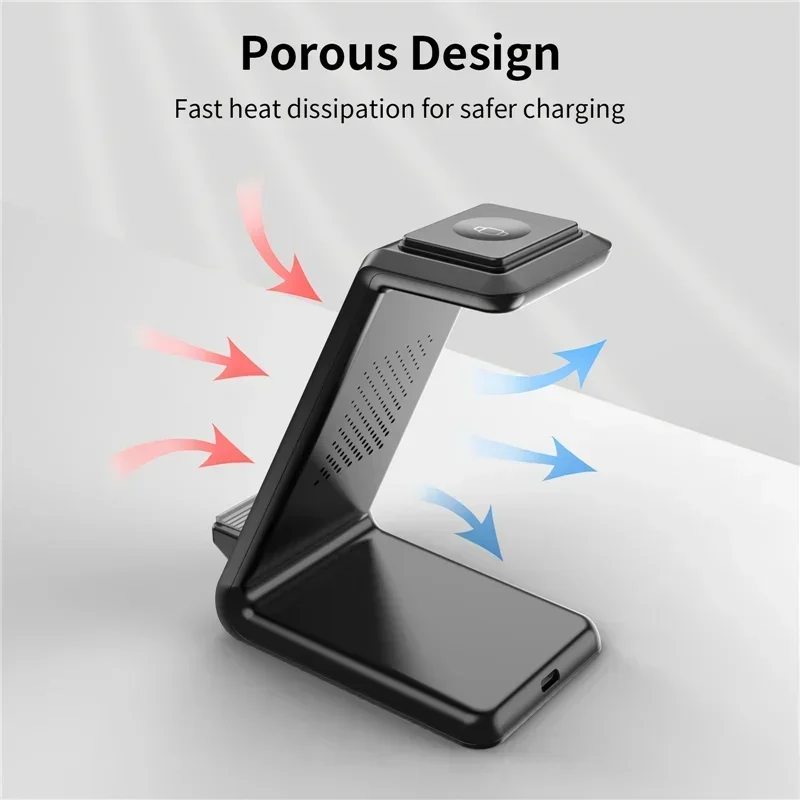 3 in 1 Wireless Charger Stand For iPhone 16/15/14/13/12 Pro Max 15W Fast Charging Station for AppleWatch 9/8/7/6/5 Airpods 3/2