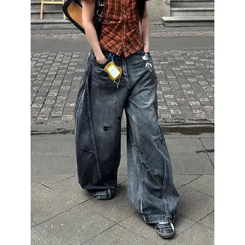 Black Jeans Women Vintage High Waisted Cargo Jeans Straight 2025 Summer Casual Loose Big Size Wide Leg Denim Baggy Pants Y2K 2