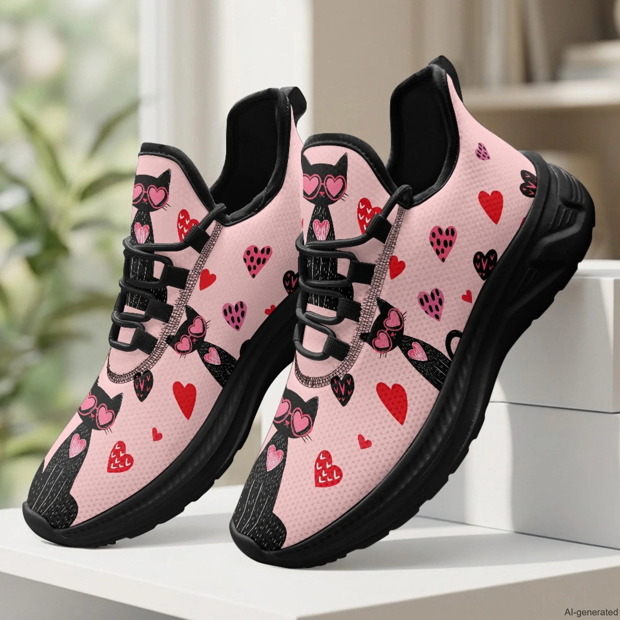 XIXIRIMIDO Womens Walking Shoes Black Cat Print Football Sneakers Mens Gym Sports Casual Fashion Shoes Trainers Shoes 35-48