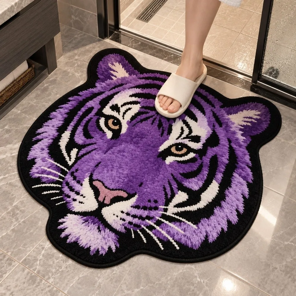 Creative Non Slip Tiger Head Rug Absorbent Multiple Sizes Novelty Doormat Irregular Durable Animal Carpet Home Decor
