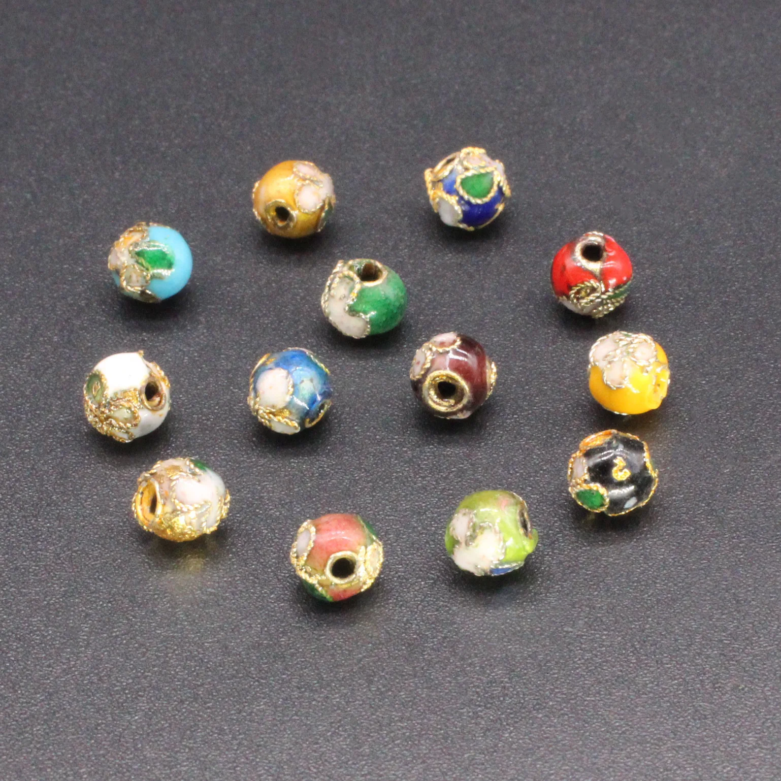 10pcs/Lot Ancient Style Enamel Charm Copper Beads 6/8/10/12/14mm Handmade Cloisonne Flower Spacers DIY Jewelry Accessories