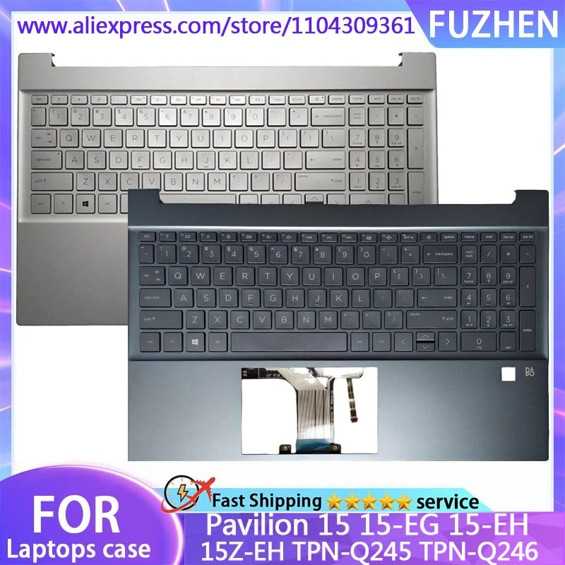 New For Pavilion 15 15-EG 15-EH 15Z-EH TPN-Q245 TPN-Q246 Laptop Palm Pad Keyboard/Host Cover US/LA Keyboard/Silver Blue