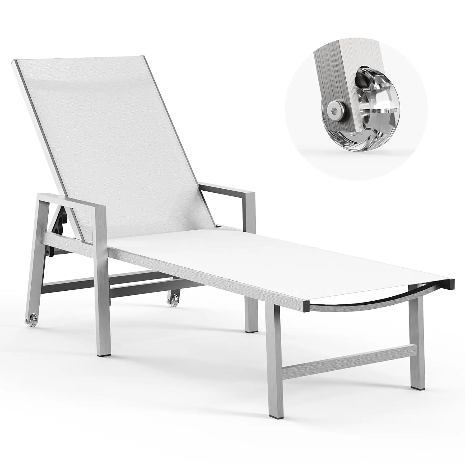 Patio Chaise Lounge Outdoor with Wheels&Armrests, Aluminum Pool Lounge Chairs 5-Position Adjustable Recliner, Customized