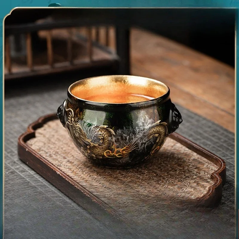 Intangible Cultural Heritage tea set, hand-painted, Jianzhan cup, handicraft lacquerware accompaniment