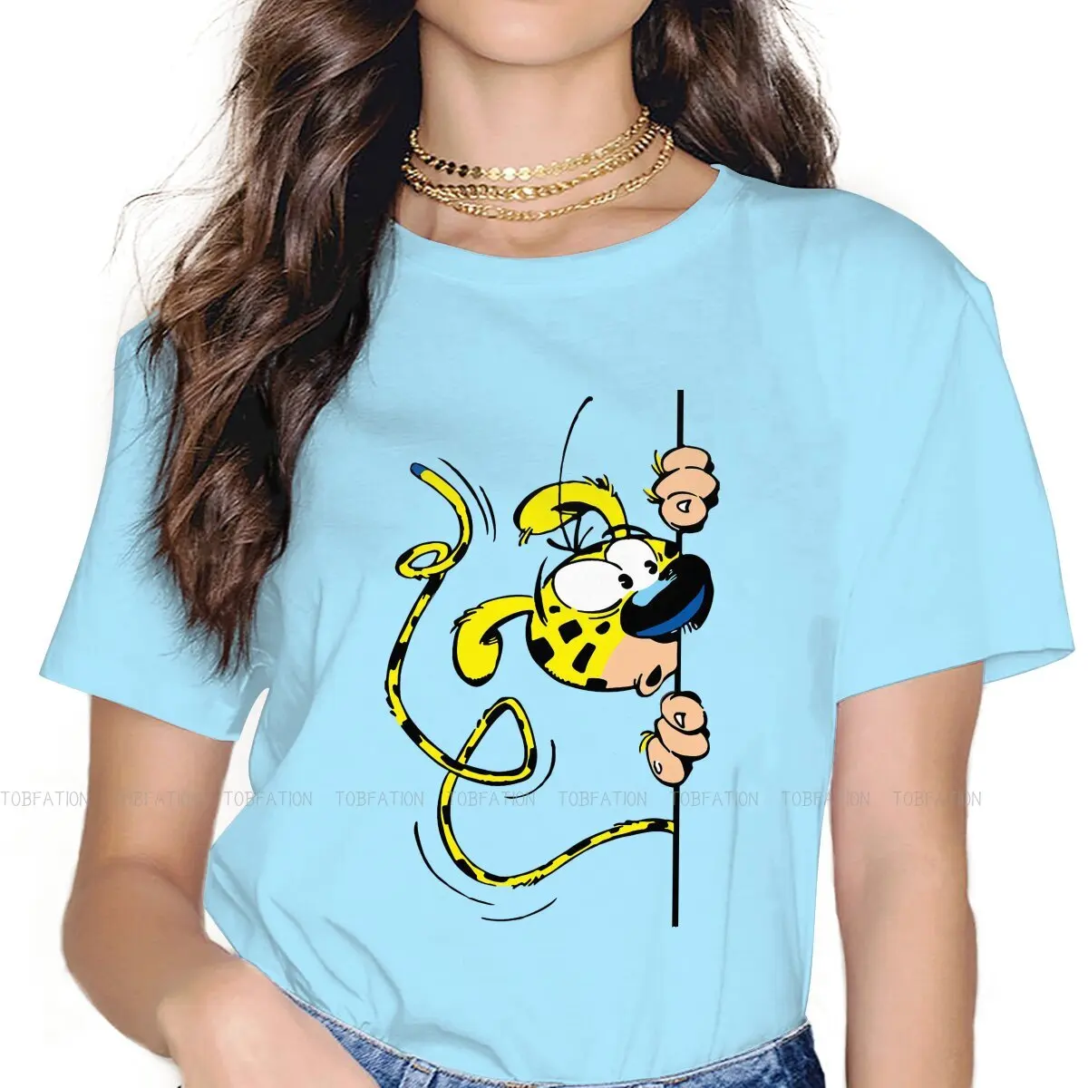 Marsupilami Blue Wall Women Clothing Gaston Lagaffe Manga Graphic Print Female Tshirts Vintage Gothic Loose Tops Tee Kawaii Girl