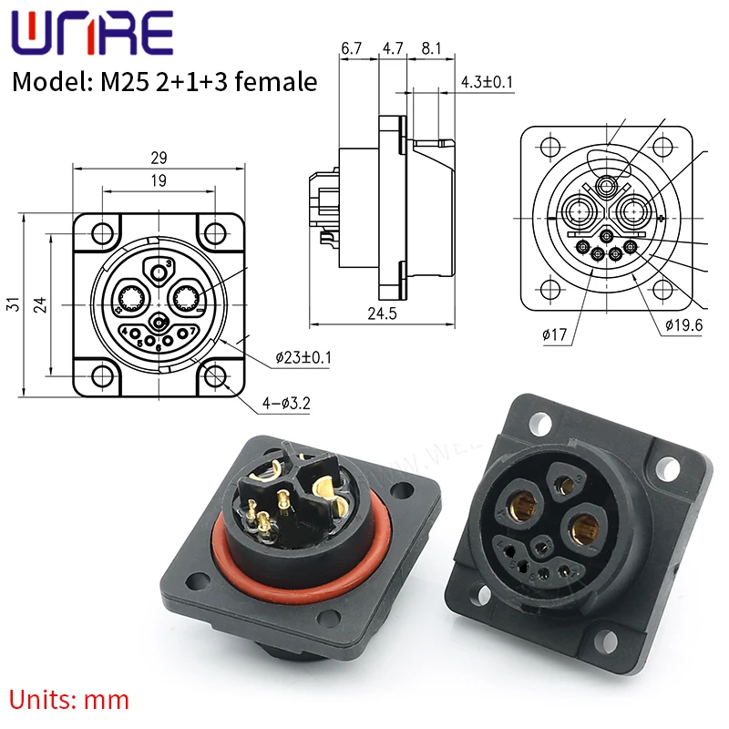 M25 E-BIKE Battery Connector IP67 Scooter Socket 20A Charging Socket Waterproof Plug With Cable Wire Plug Batteries