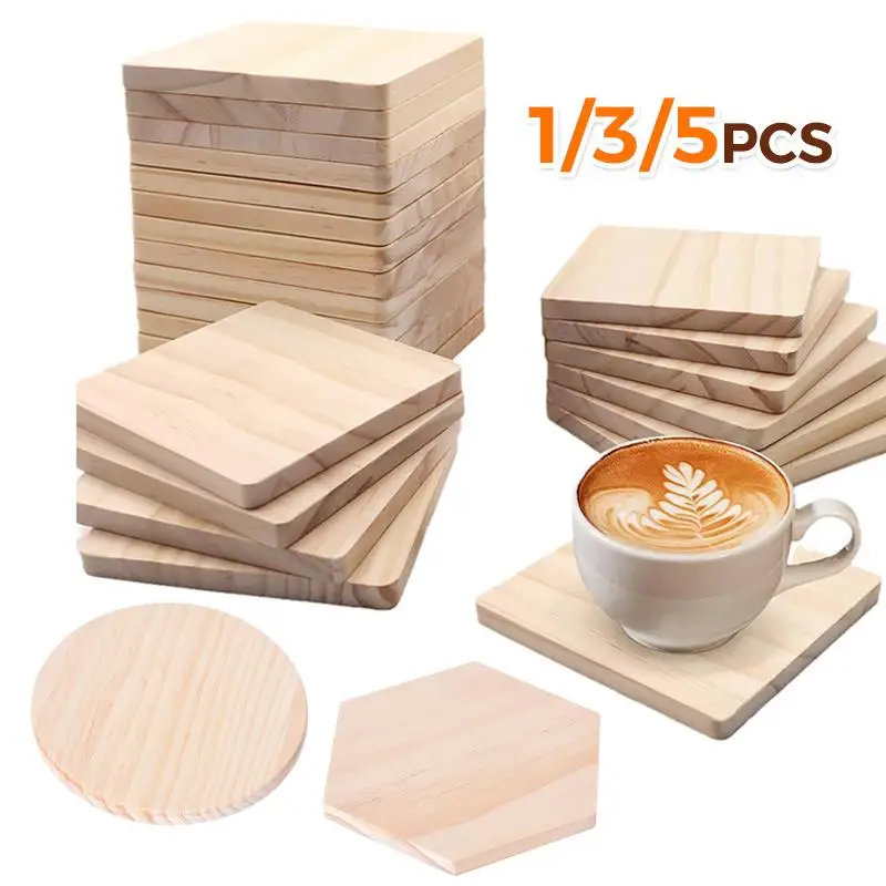 1/3/5Pcs Unfinished Natural Wood Coasters Non Slip Heat Resistant For Home Kitchen Coffee Bar DIY Projects