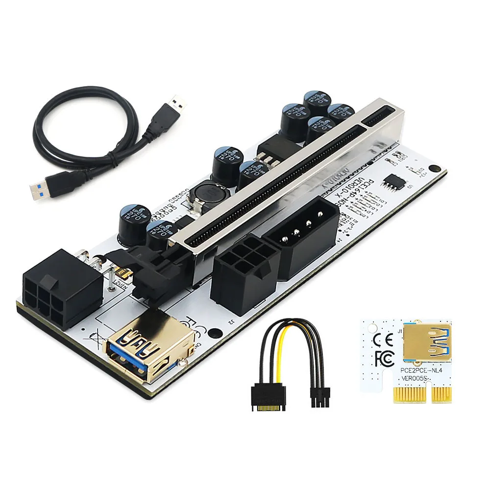 Piezas PCIE Riser para tarjeta de Video, Cable USB 3,0, adaptador de tarjeta elevadora PCI-E para minería, PCI Express X16, VER010X, 010, 010X, GPU, 6 uds.