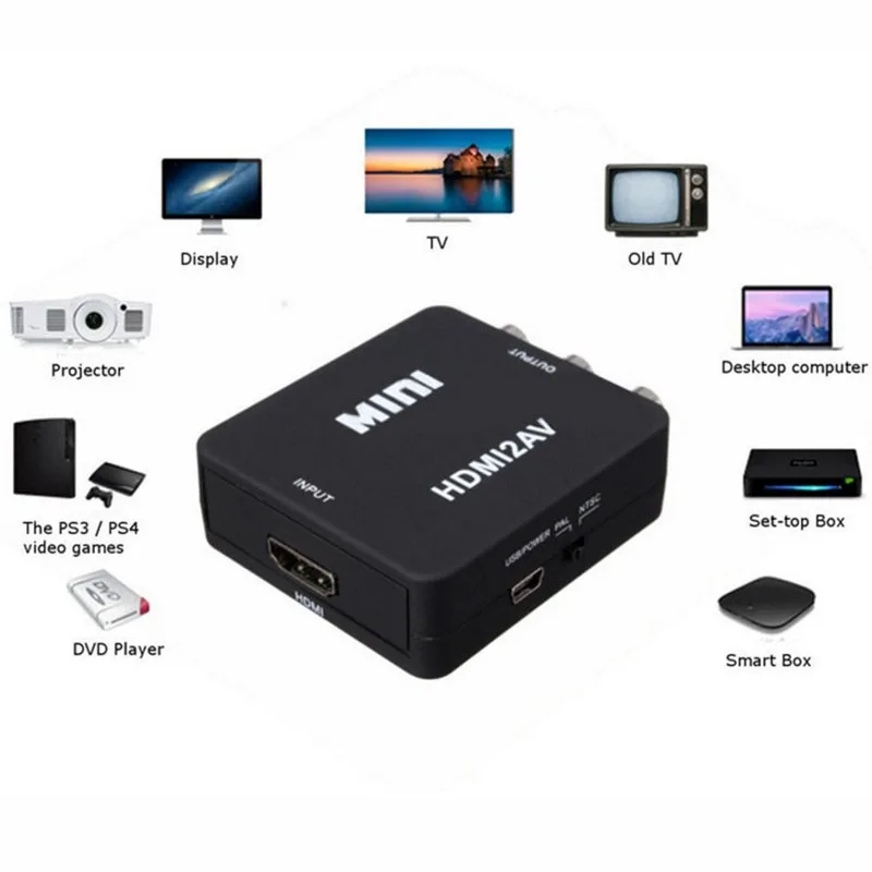 Mini HDMI2AV HD 1080P 1920*1080 60Hz กล่อง HDMI เข้ากันได้กับ RCA Converter AV/CVSB L/R วิดีโอสนับสนุน NTSC PAL เอาต์พุต HDMIToAV