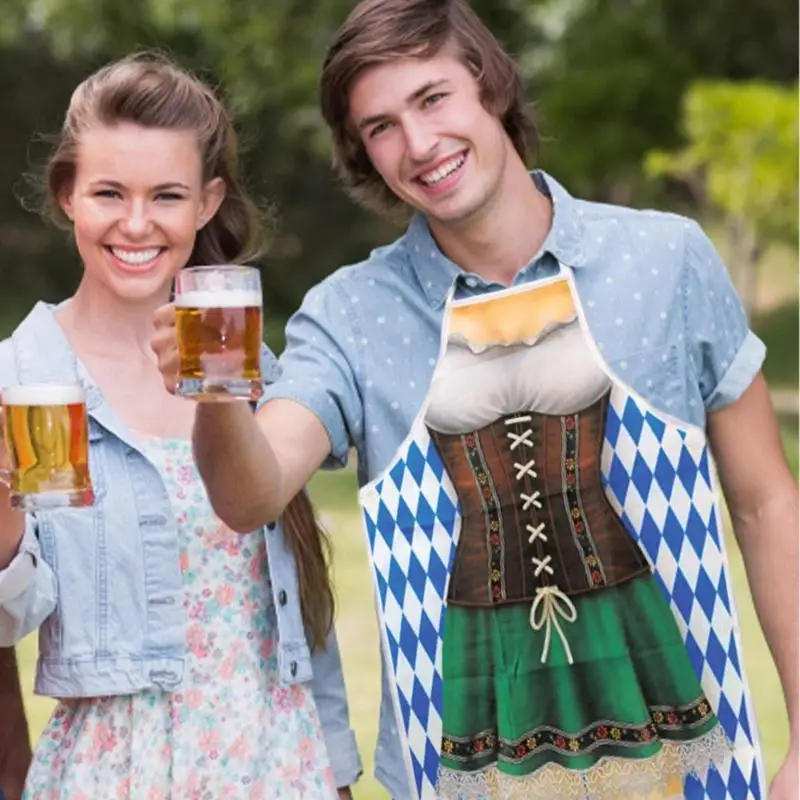 German Aprons For Oktoberfest 3D Funny Couple Cooking Oktoberfest Apron BBQ Baking Chef Kitchen Gift With Adjustable Tying Ropes